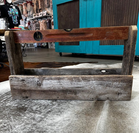 Handcrafted Barnwood Box with Vintage Level for Handle