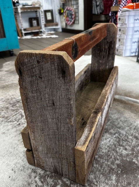 Handcrafted Barnwood Box with Vintage Level for Handle