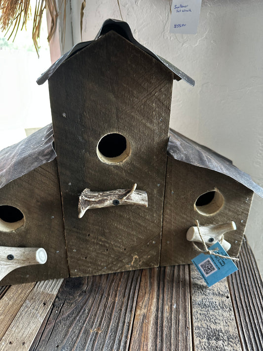 Apartment Style Wooden Birdhouse with Metal Roof